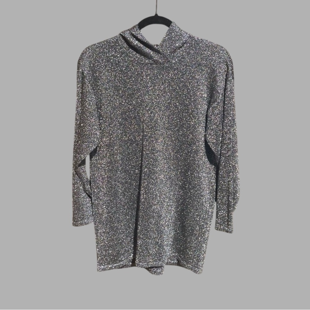 Vintage Adrienne Vittadini Y2K Elegant Silver Metallic Women's Sweater Hoodie